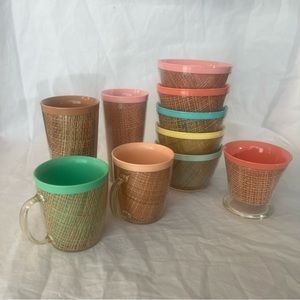 Vintage Raffia Ware Mid-Century Modern 10 Piece Set